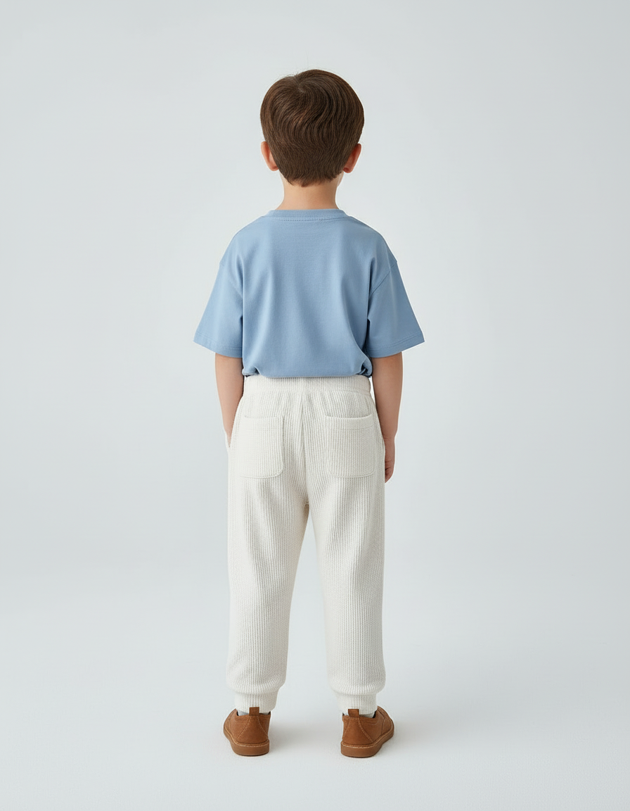Pantalon Blanc Bébé Ours Côtelé Harem Élastique Doux - Cordé - vue 2