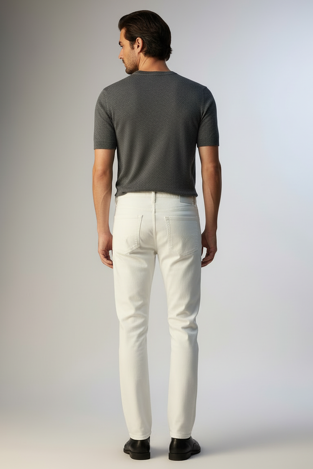 Pantalon Blanc Droit Décontracté Homme Coton Écru - Beige - vue 2