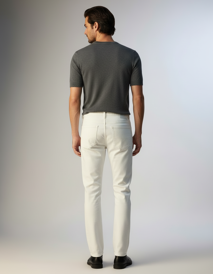 Pantalon Blanc Droit Décontracté Homme Coton Écru - Beige - vue 2