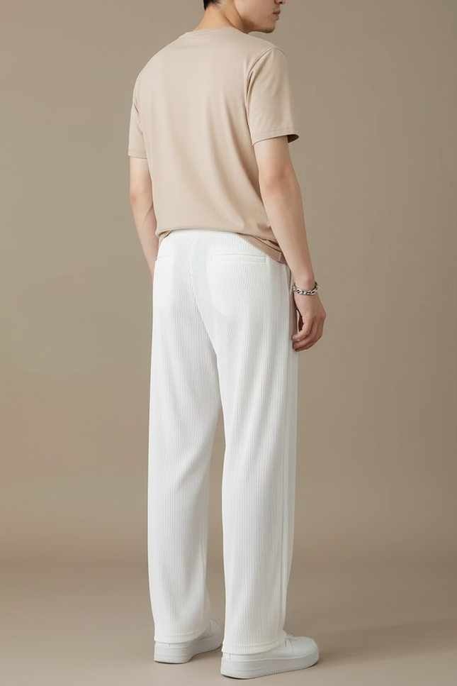 Pantalon Blanc Plissé Droit Ample Léger Homme - Polyester - vue 2