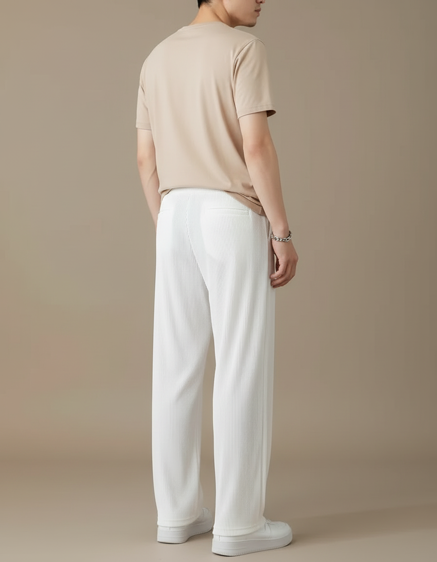 Pantalon Blanc Plissé Droit Ample Léger Homme - Polyester - vue 2