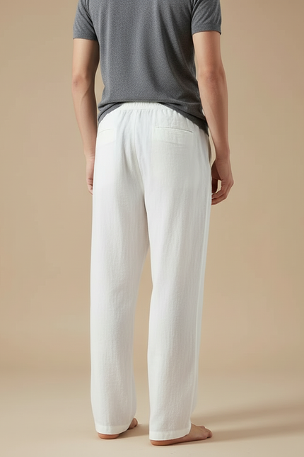 Pantalon Blanc Ample Lin Coton Décontracté Homme - vue 2