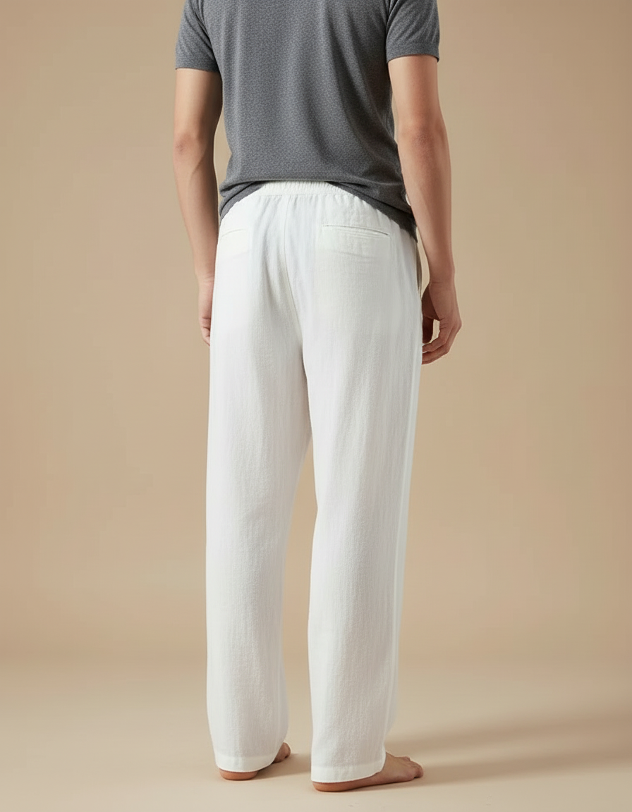 Pantalon Blanc Ample Lin Coton Décontracté Homme - vue 2