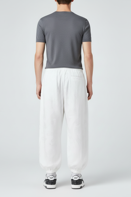 Pantalon Blanc Sarouel Ample Brodé Dragon Homme - Satin - vue 2