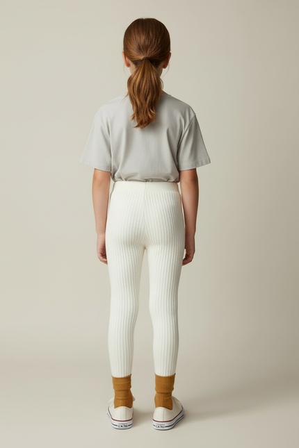 Pantalon Blanc Côtelé Tricoté Slim Fille Confortable - Maille - vue 2