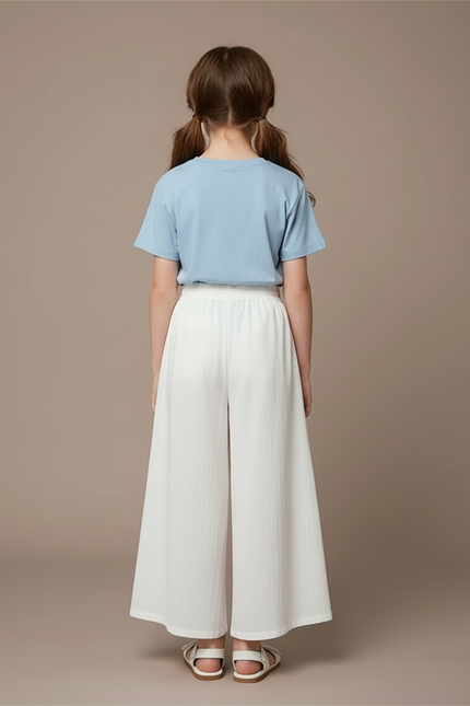 Pantalon Blanc Fendu Ample Fluide Enfant - Lin - vue 2