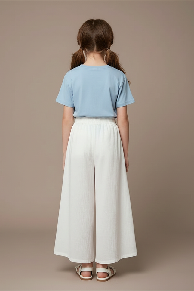 Pantalon Blanc Fendu Ample Fluide Enfant - Lin - vue 2
