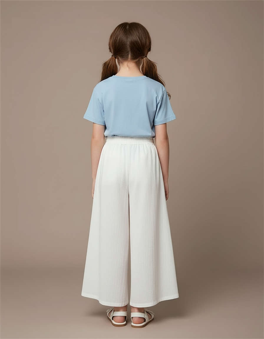 Pantalon Blanc Fendu Ample Fluide Enfant - Lin - vue 2