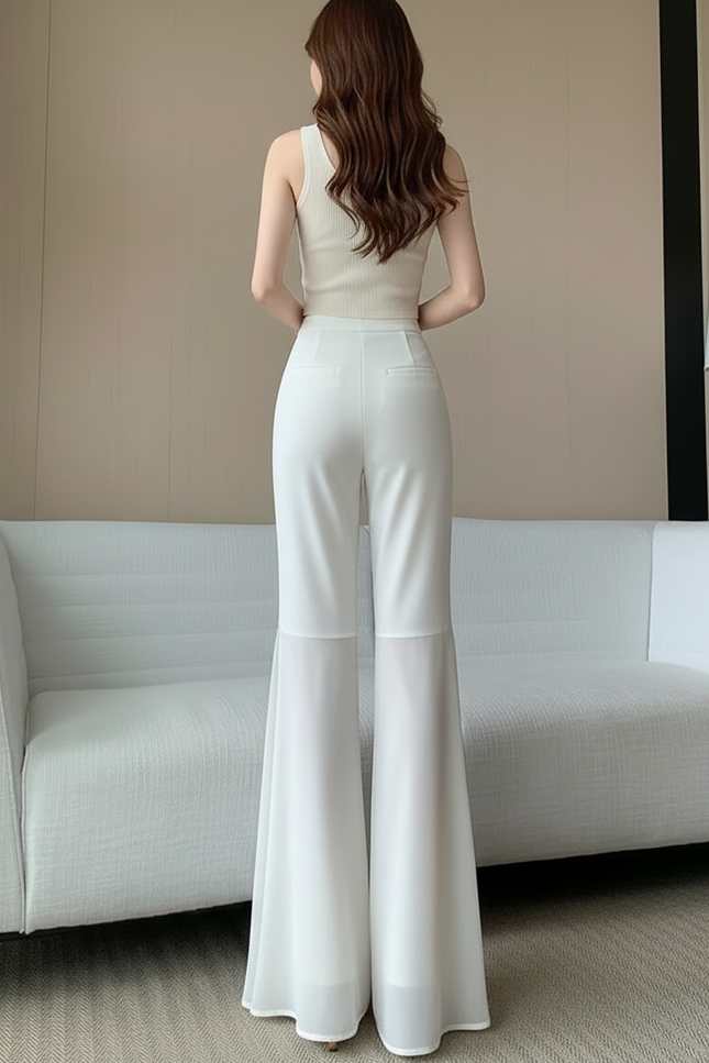 Pantalon Blanc Fluide Transparent Évasé Élégant - Polyester - vue 2
