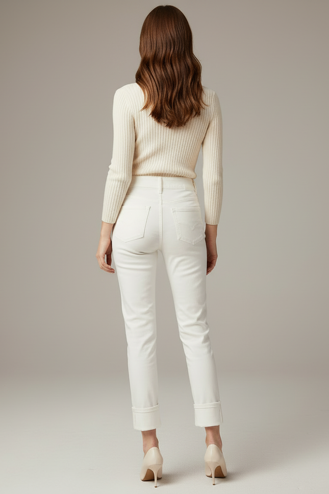 Pantalon Blanc Taille Haute Slim Femme Coton Stretch - Jean - vue 2