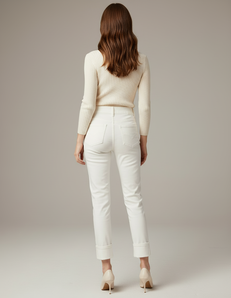 Pantalon Blanc Taille Haute Slim Femme Coton Stretch - Jean - vue 2