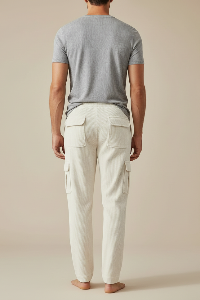 Pantalon Blanc Casse Homme - Beige Cordé - vue 2