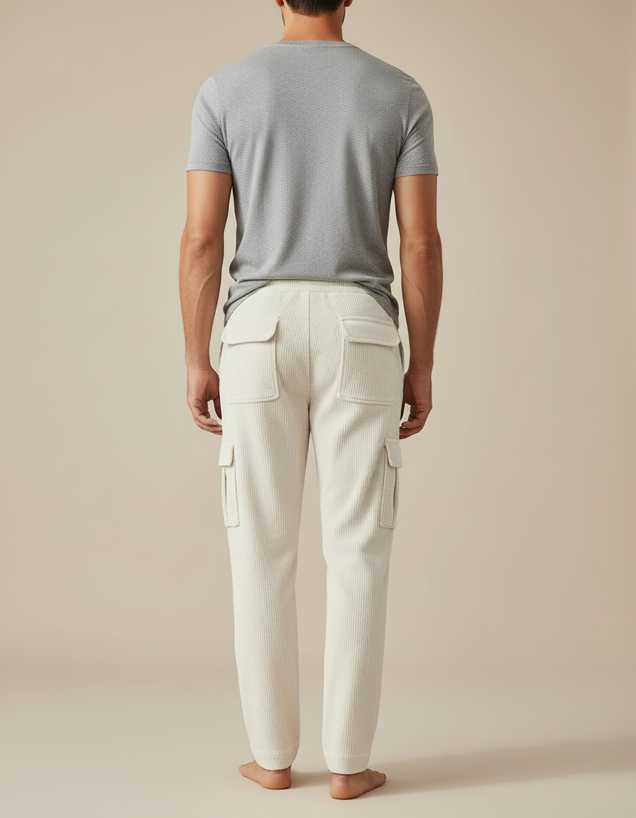 Pantalon Blanc Casse Homme - Beige Cordé - vue 2