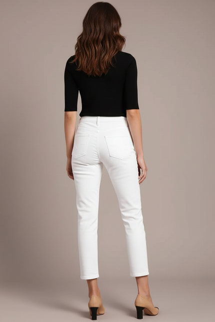 Pantalon Blanc Femme Droit Taille Haute Élégant - Jean - vue 2