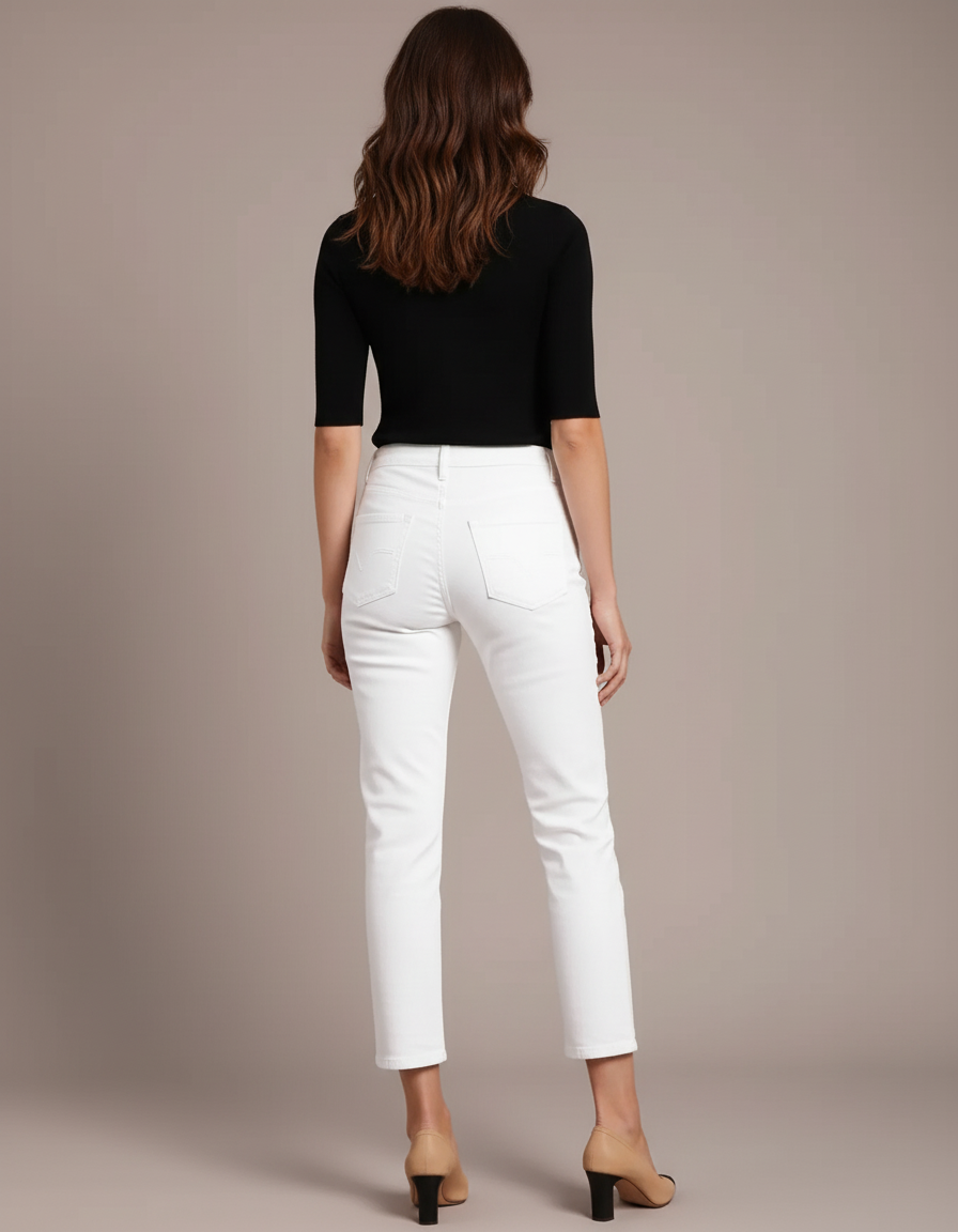 Pantalon Blanc Femme Droit Taille Haute Élégant - Jean - vue 2