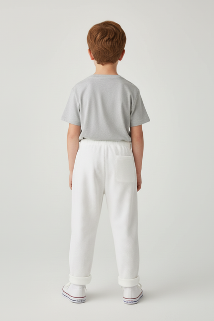 Pantalon Blanc Côtelé Ample Genouillères Enfant - Cordé - vue 2