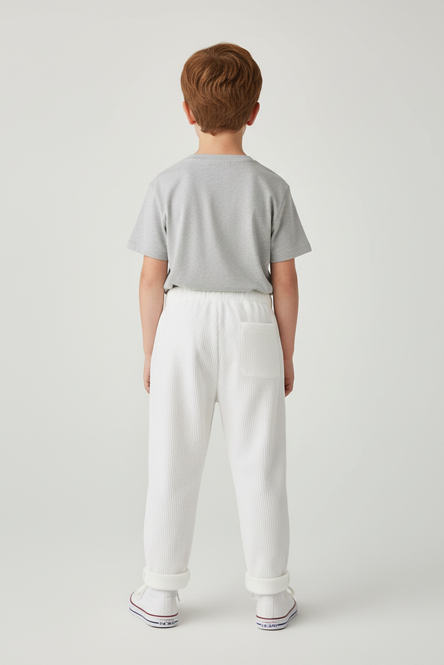 Pantalon Blanc Côtelé Ample Genouillères Enfant - Cordé - vue 2