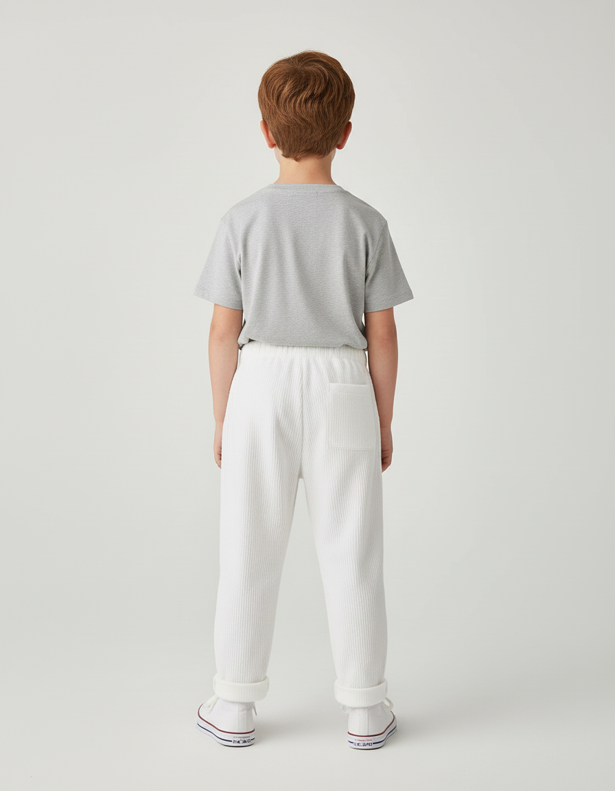Pantalon Blanc Côtelé Ample Genouillères Enfant - Cordé - vue 2