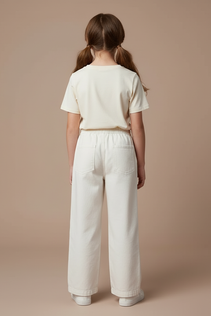 Pantalon Blanc Cargo Ample Enfant Décontracté Poches - Toile - vue 2