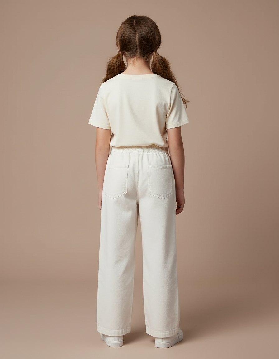 Pantalon Blanc Cargo Ample Enfant Décontracté Poches - Toile - vue 2