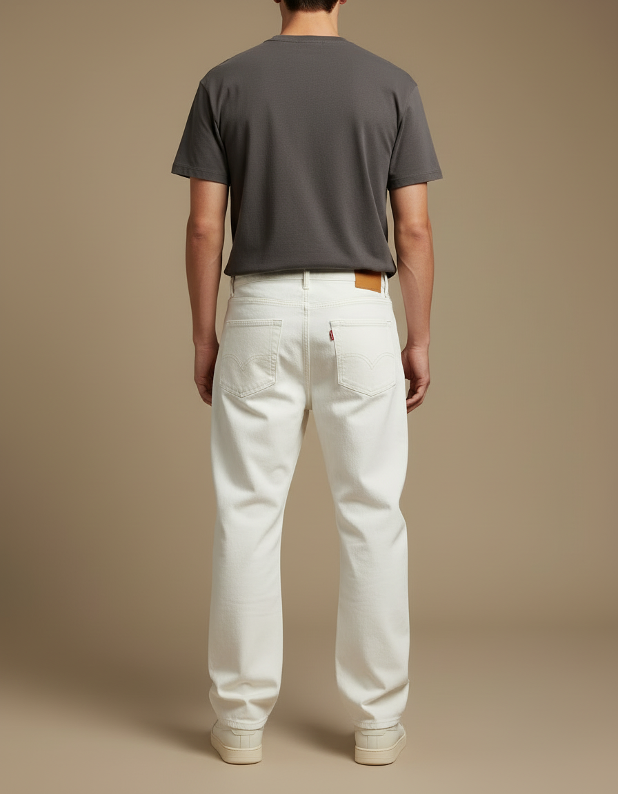 Pantalon Blanc Imprimé Droit Décontracté Homme Streetwear - Jean - vue 2