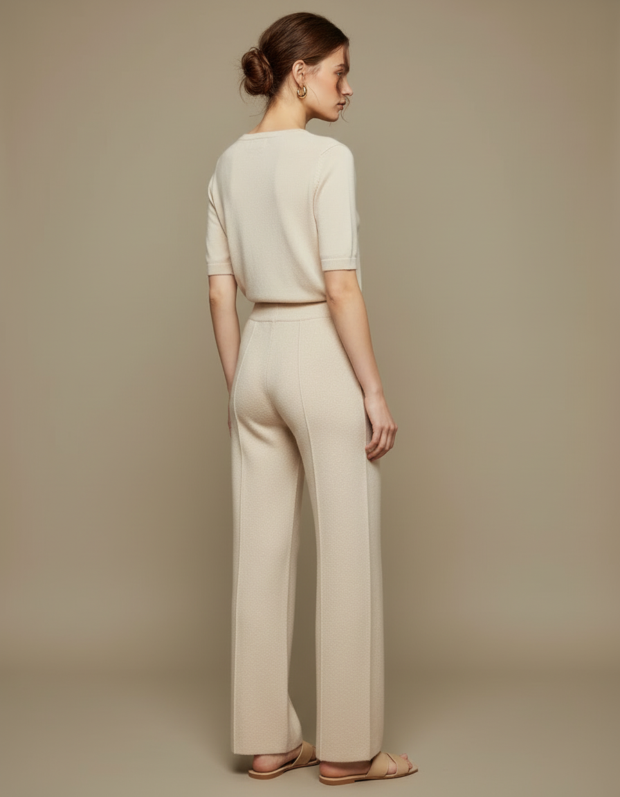 Pantalon Blanc Tricoté Ample Confortable Chaud Femme - Beige Maille - vue 2