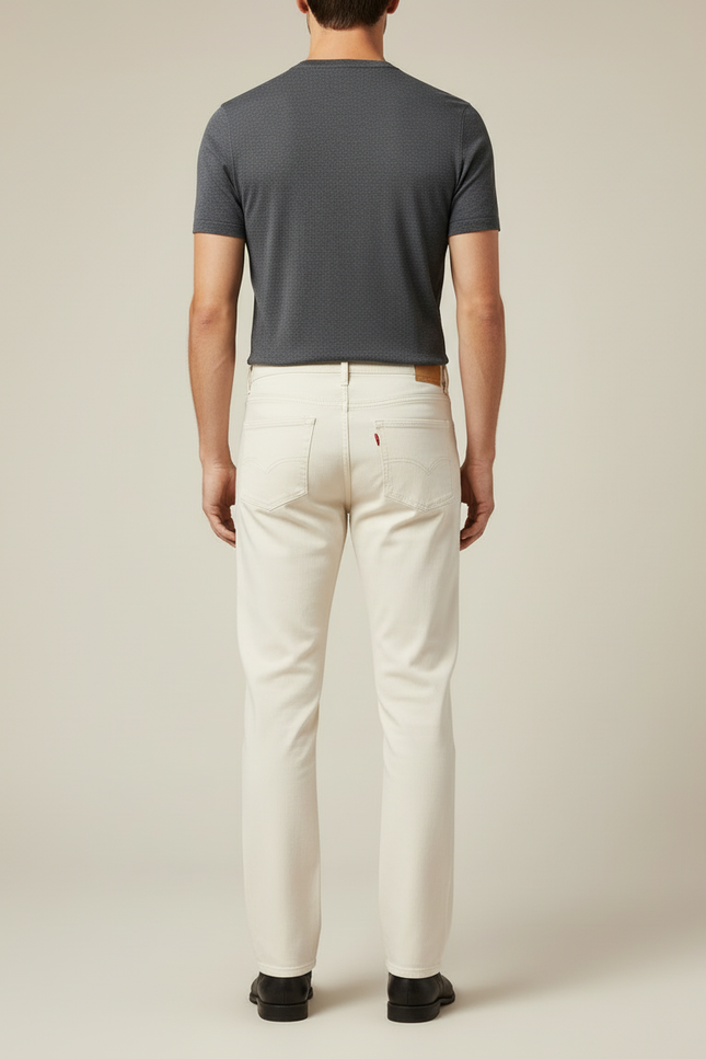 Pantalon Blanc Homme Droit Décontracté Coton Écru - Jean - vue 2