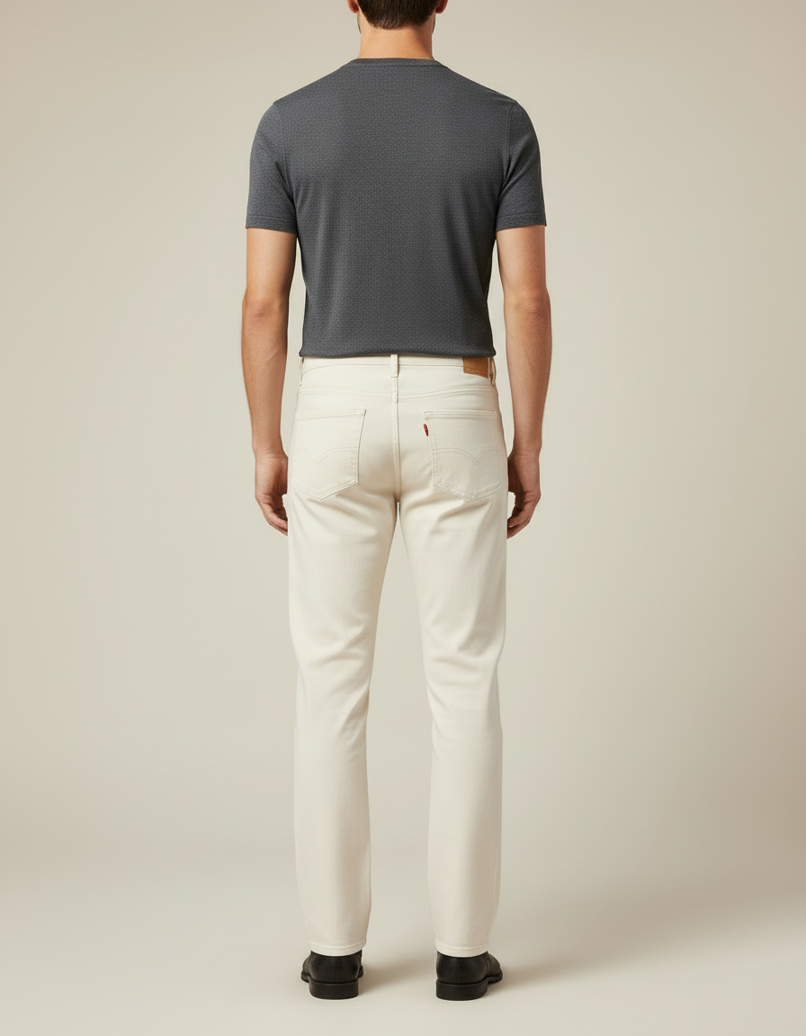Pantalon Blanc Homme Droit Décontracté Coton Écru - Jean - vue 2