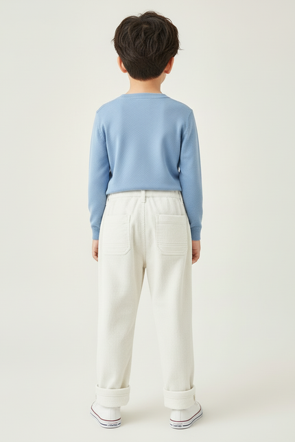 Pantalon Blanc Côtelé Décontracté Ample Enfant Hiver - Cordé - vue 2