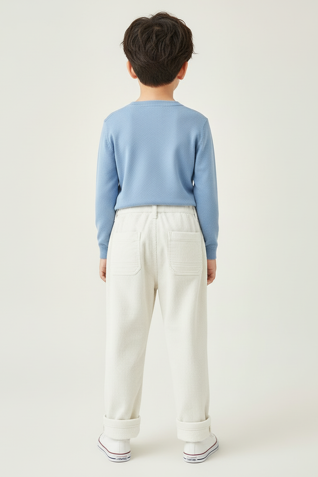 Pantalon Blanc Côtelé Décontracté Ample Enfant Hiver - Cordé - vue 2