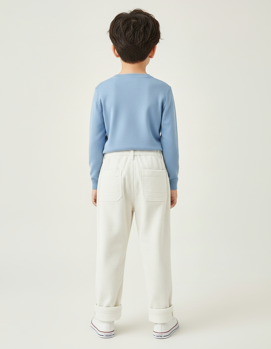 Pantalon Blanc Côtelé Décontracté Ample Enfant Hiver - Cordé - vue 2