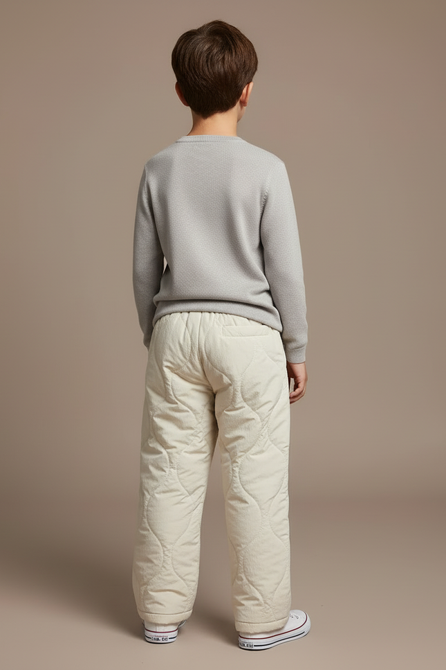 Pantalon Blanc Matelassé Garçon Chaud Hiver Décontracté - Beige Polyester - vue 2