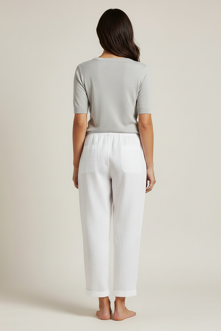 Pantalon Blanc Fluide Ample Décontracté Lin - vue 2