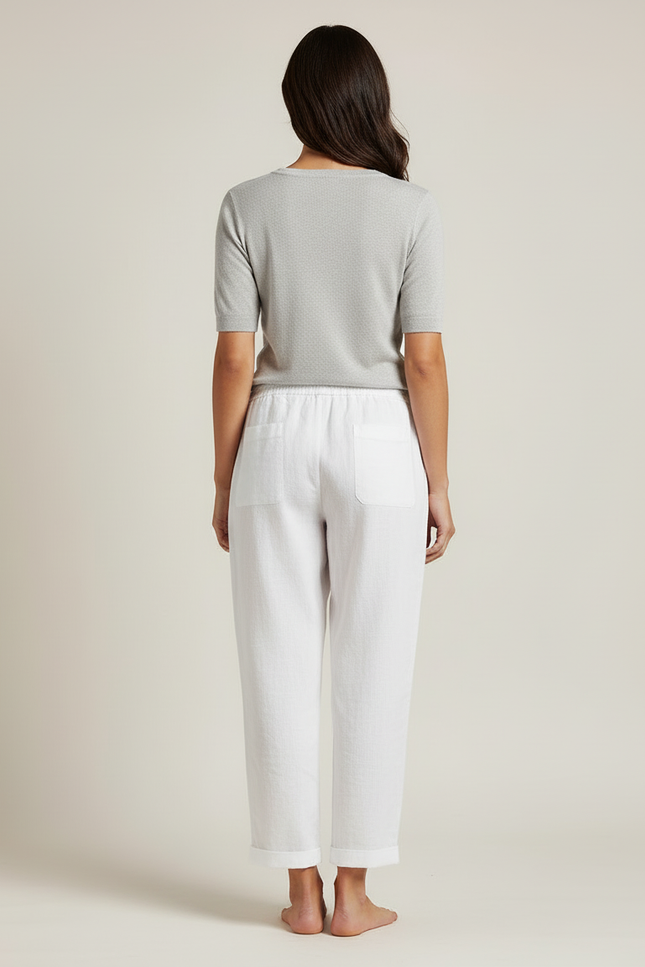 Pantalon Blanc Fluide Ample Décontracté Lin - vue 2