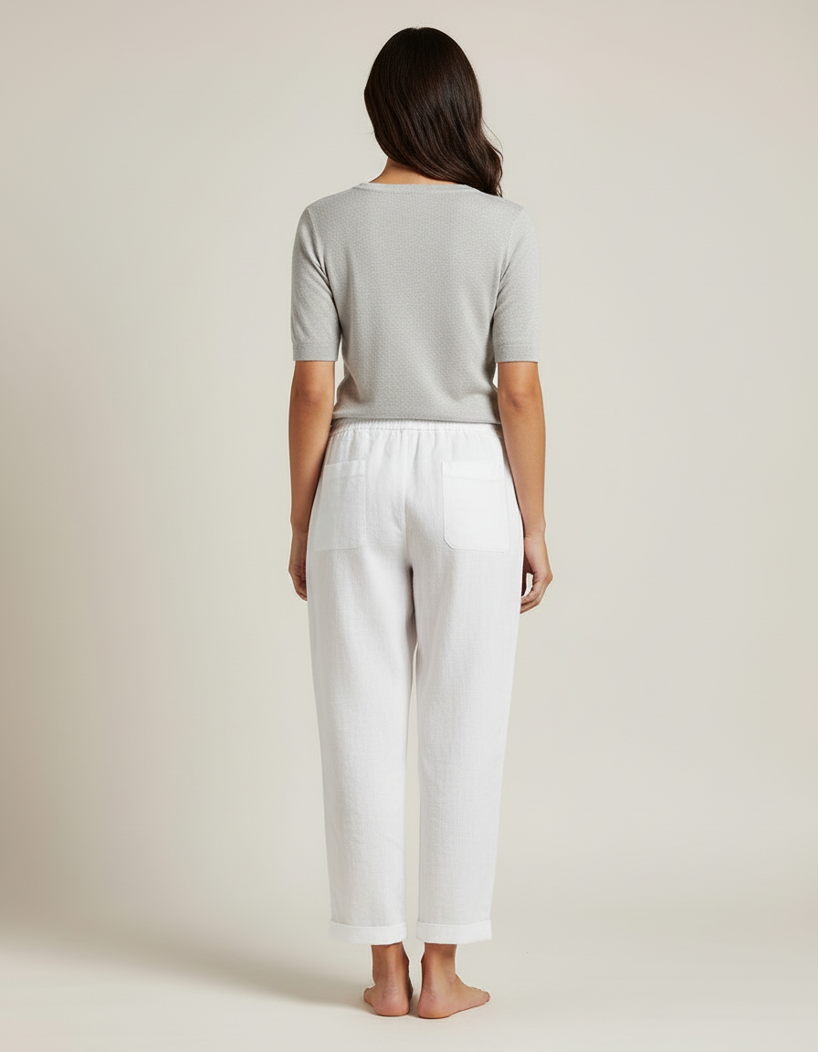 Pantalon Blanc Fluide Ample Décontracté Lin - vue 2
