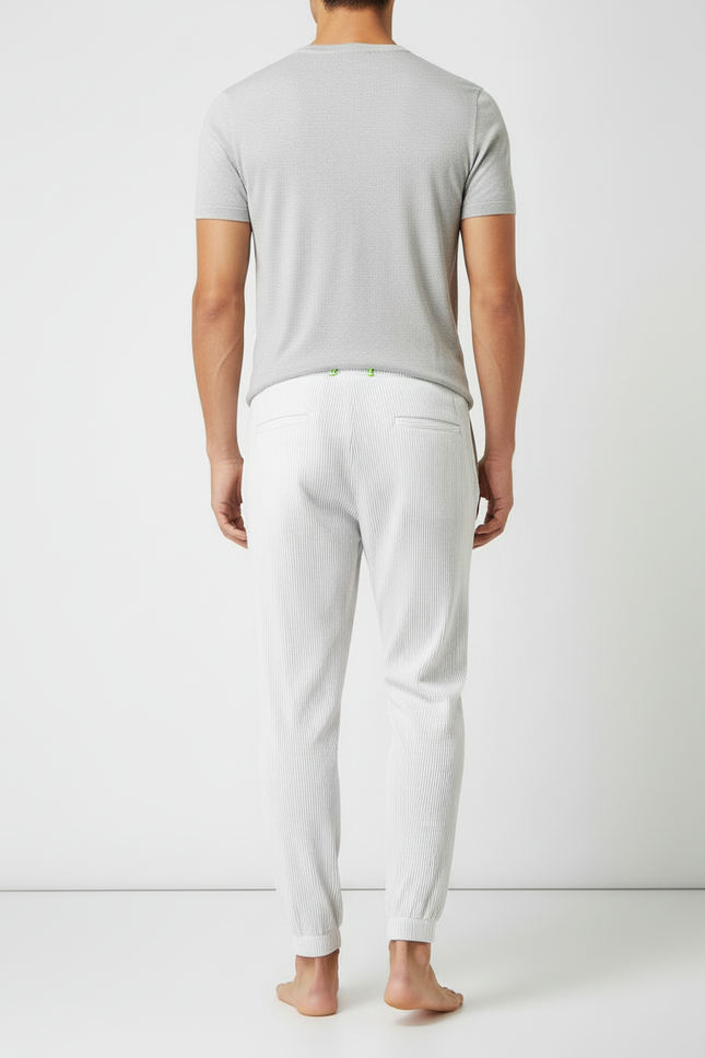 Pantalon Blanc Plissé Ample Léger Cordon Homme - Cordé - vue 2
