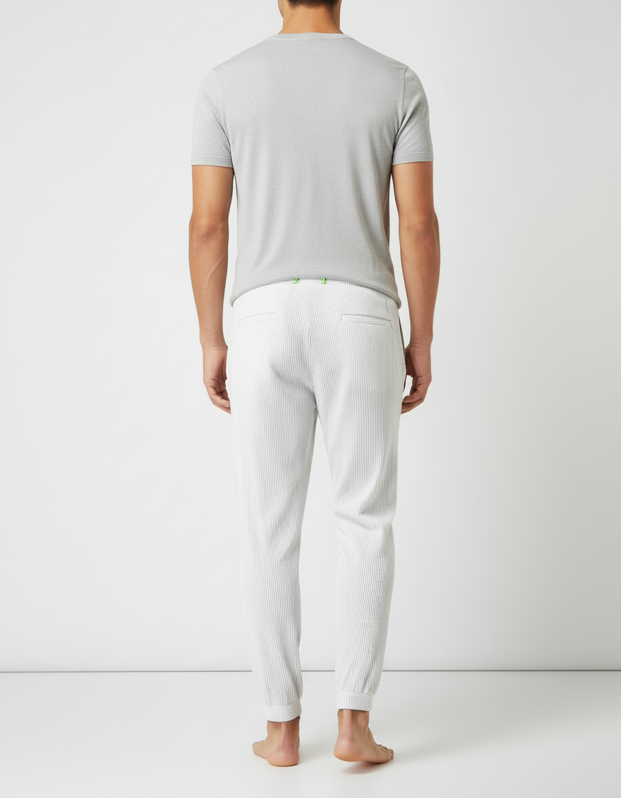 Pantalon Blanc Plissé Ample Léger Cordon Homme - Cordé - vue 2
