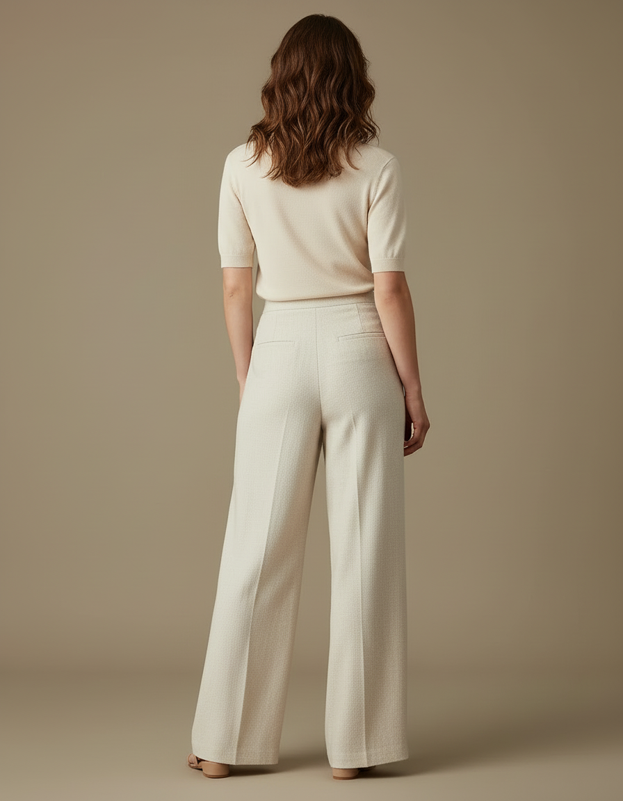 Pantalon Blanc Lin Large Taille Haute Chic - Beige - vue 2