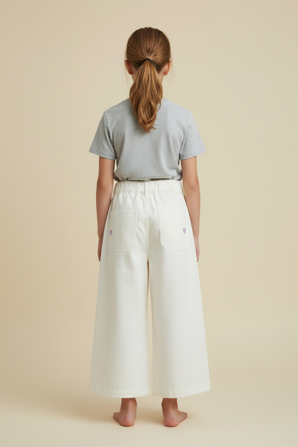 Pantalon Blanc Brodé Ample Décontracté Fille Coton - vue 2