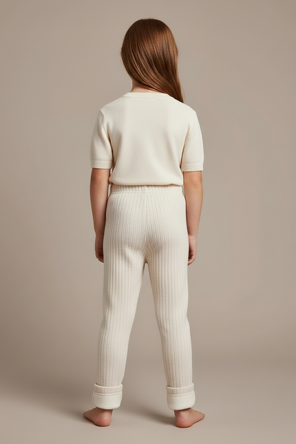 Pantalon Blanc Côtelé Doux Enfant Confortable - Beige Cordé - vue 2