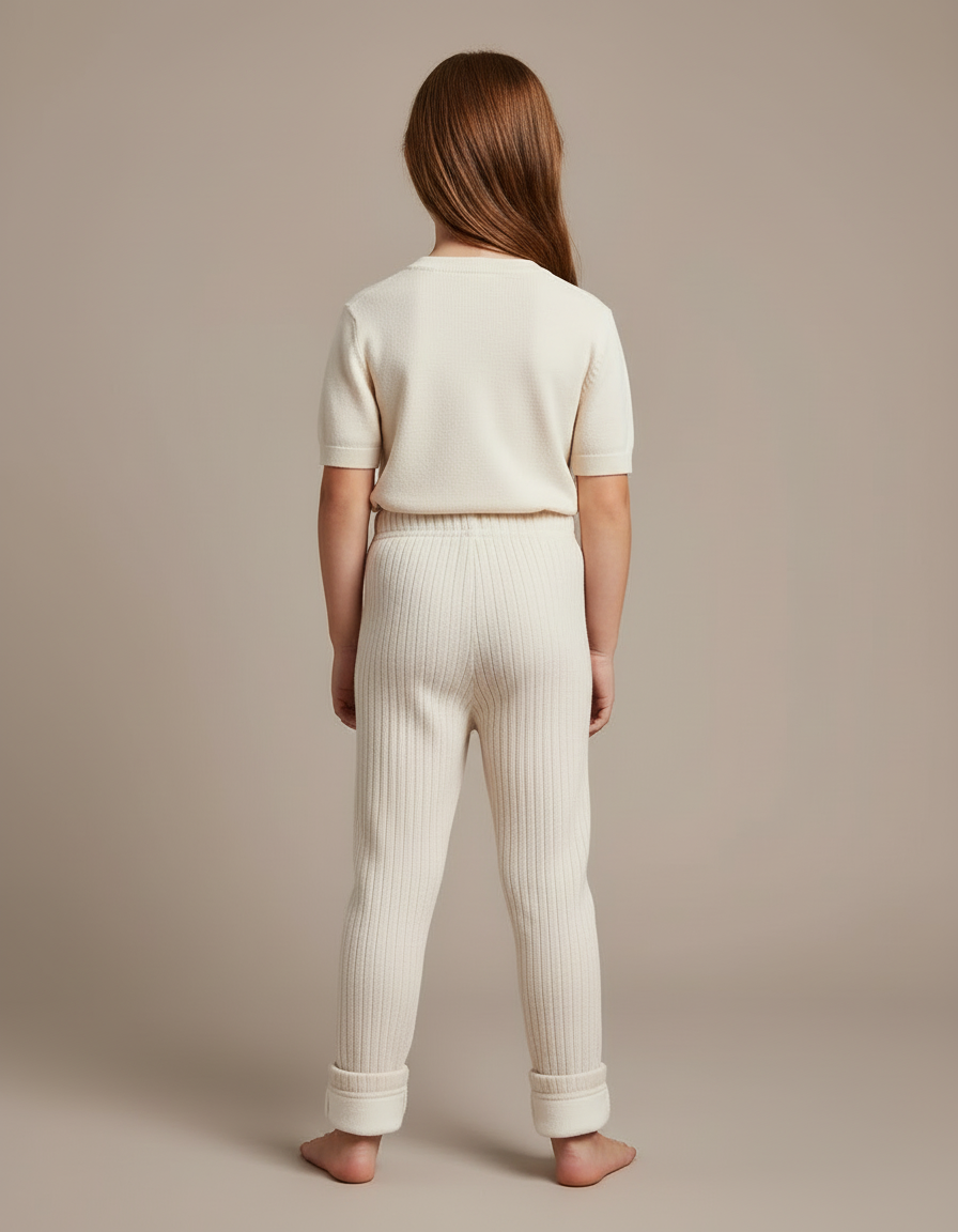 Pantalon Blanc Côtelé Doux Enfant Confortable - Beige Cordé - vue 2