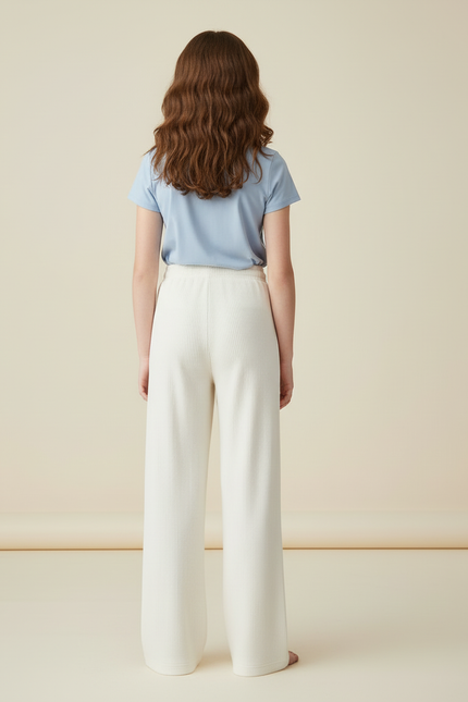 Pantalon Blanc Côtelé Ample Droit Confortable Enfant - Cordé - vue 2