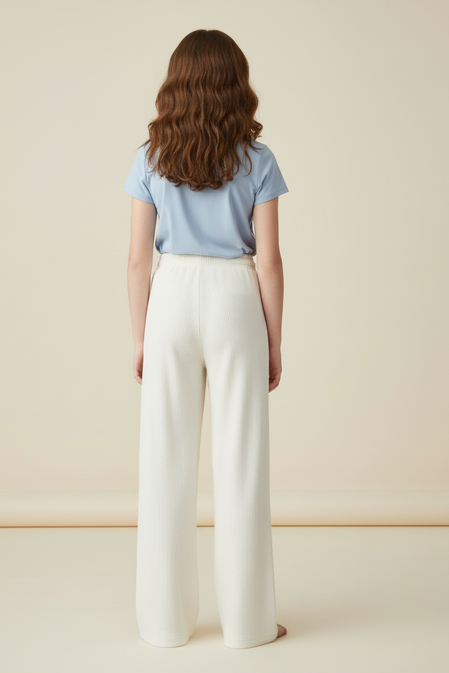 Pantalon Blanc Côtelé Ample Droit Confortable Enfant - Cordé - vue 2