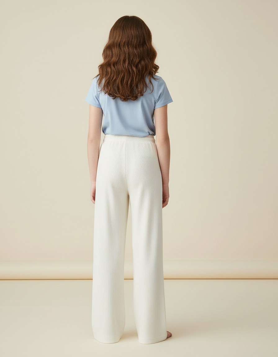 Pantalon Blanc Côtelé Ample Droit Confortable Enfant - Cordé - vue 2