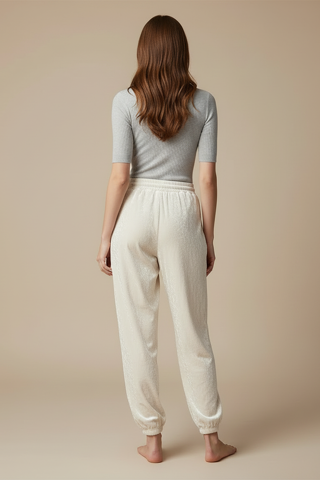 Pantalon Blanc Velours Côtelé Ample Taille Haute - vue 2