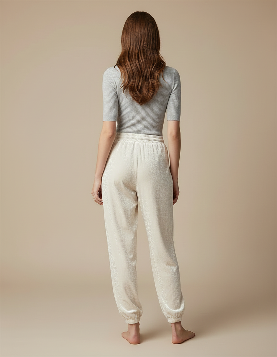 Pantalon Blanc Velours Côtelé Ample Taille Haute - vue 2