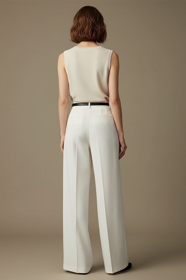 Pantalon Blanc Smoking Femme - Gabardine - vue 2