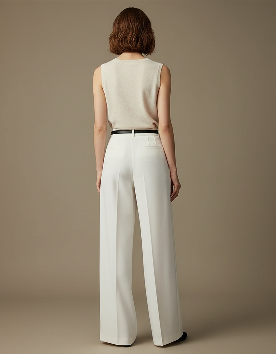 Pantalon Blanc Smoking Femme - Gabardine - vue 2