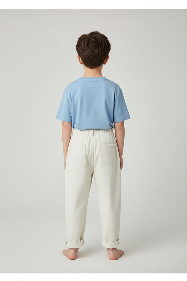 Pantalon Blanc Coton Ample Décontracté Enfant Simple - Beige Toile - vue 2