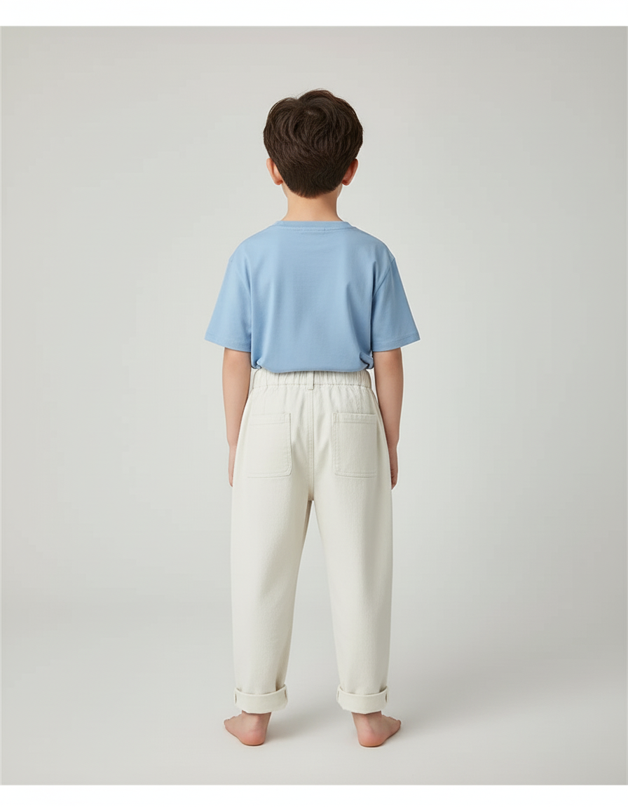 Pantalon Blanc Coton Ample Décontracté Enfant Simple - Beige Toile - vue 2